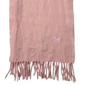Luxury Vintage Burberry Light Pink Lambs Wool Scarf Embroidered Logo Scarves